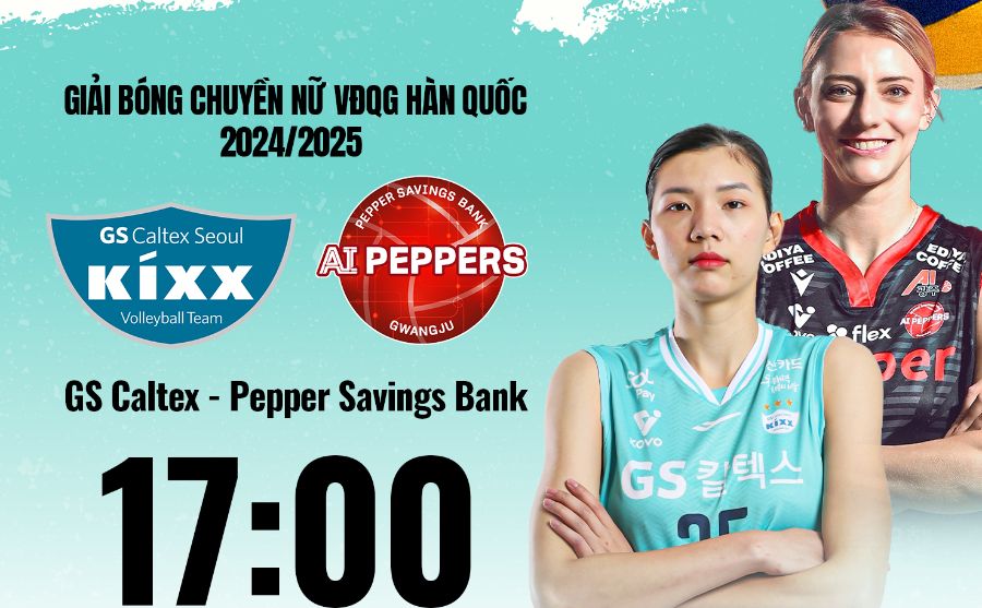 Bich Thuy and GS Caltex face Gwangju Al Peppers Savings Bank in the Korean National Volleyball Championship. Photo: FPT Play