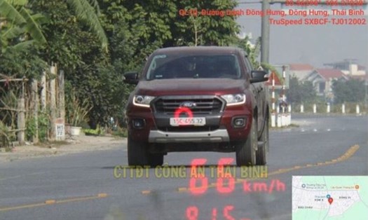 Hình ảnh phương tiện vi phạm lỗi vượt quá tốc độ dính phạt nguội. Ảnh: Công an tỉnh Thái Bình