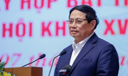 Ủy viên Bộ Chính trị, Thủ tướng Chính phủ Phạm Minh Chính cho biết dự kiến dành khoảng gần 10.000 tỉ đồng để thực hiện Nghị quyết 57 của Bộ Chính trị. Ảnh: Nhật Bắc