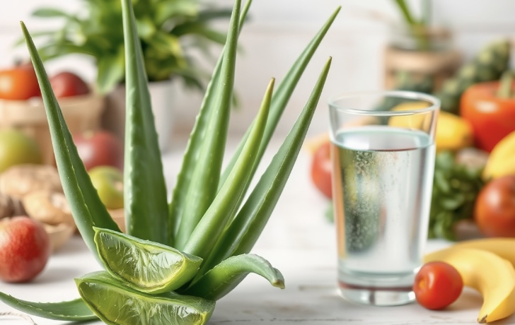 Cách sử dụng nha đam trong việc giảm axit uric. Đồ hoạ: Hương Giang