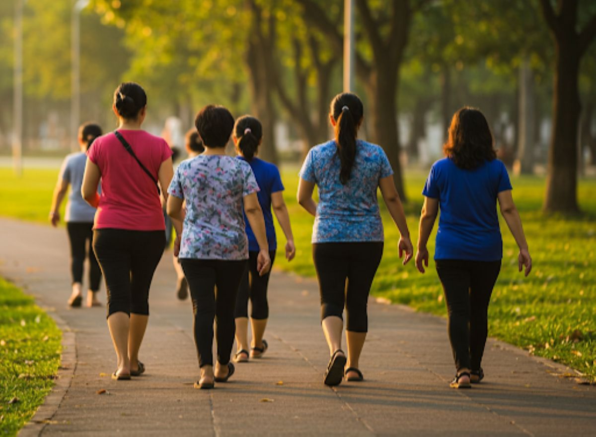 Walking helps burn calories and reduce fat. Photo: AI