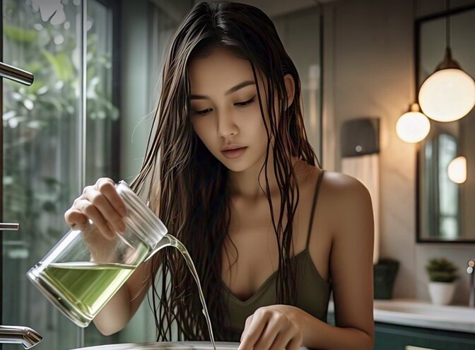 Vì sao nên dùng trà xanh cho mái tóc. Ảnh: AI
