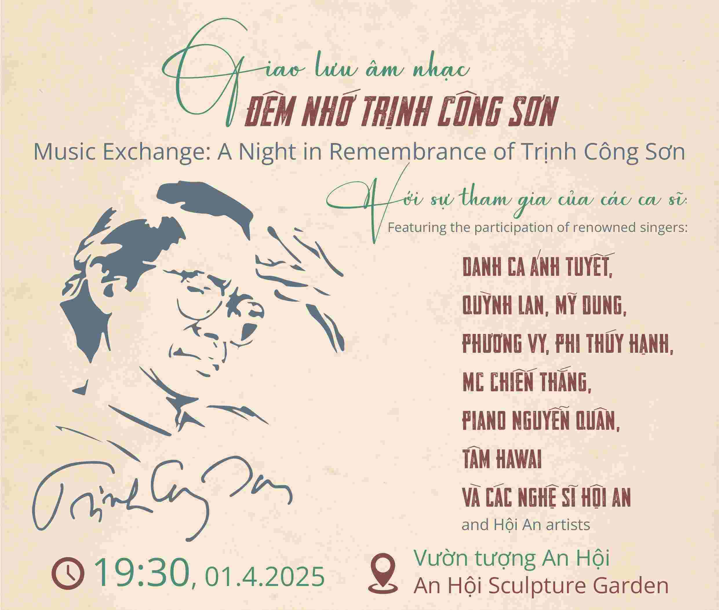 El programa de la Noche de la Memoria de Qing Cong Son sera a las 19:30 el 1 de abril de 2025 en Hoi An. Pintura de Ka