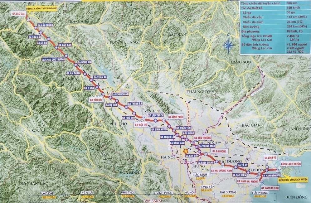 Route of the Lao Cai - Hanoi - Hai Phong railway project. Photo: Design Unit
