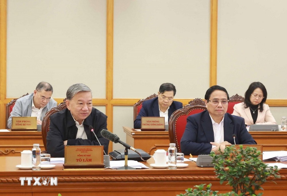 General Secretary To Lam chaired the opinions on completing the Special attention on breakthroughs in science and technology development, innovation, and digital transformation. Photo: Thong Nhat/VNA