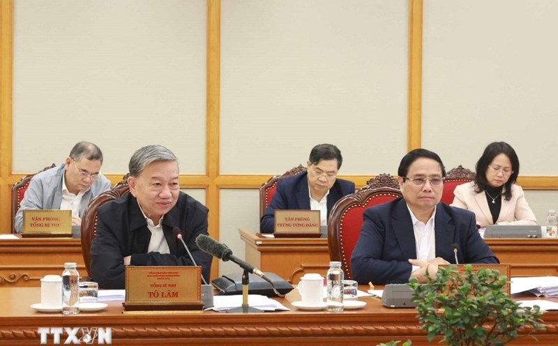 General Secretary To Lam chaired the opinions on completing the Special attention on breakthroughs in science and technology development, innovation, and digital transformation. Photo: Thong Nhat/VNA