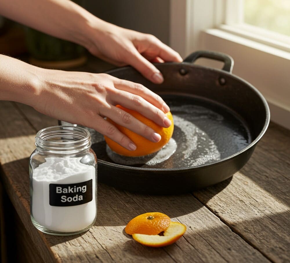 Using orange peel and baking soda will help effectively remove the bad smell of the pan. Photo: Xinhua