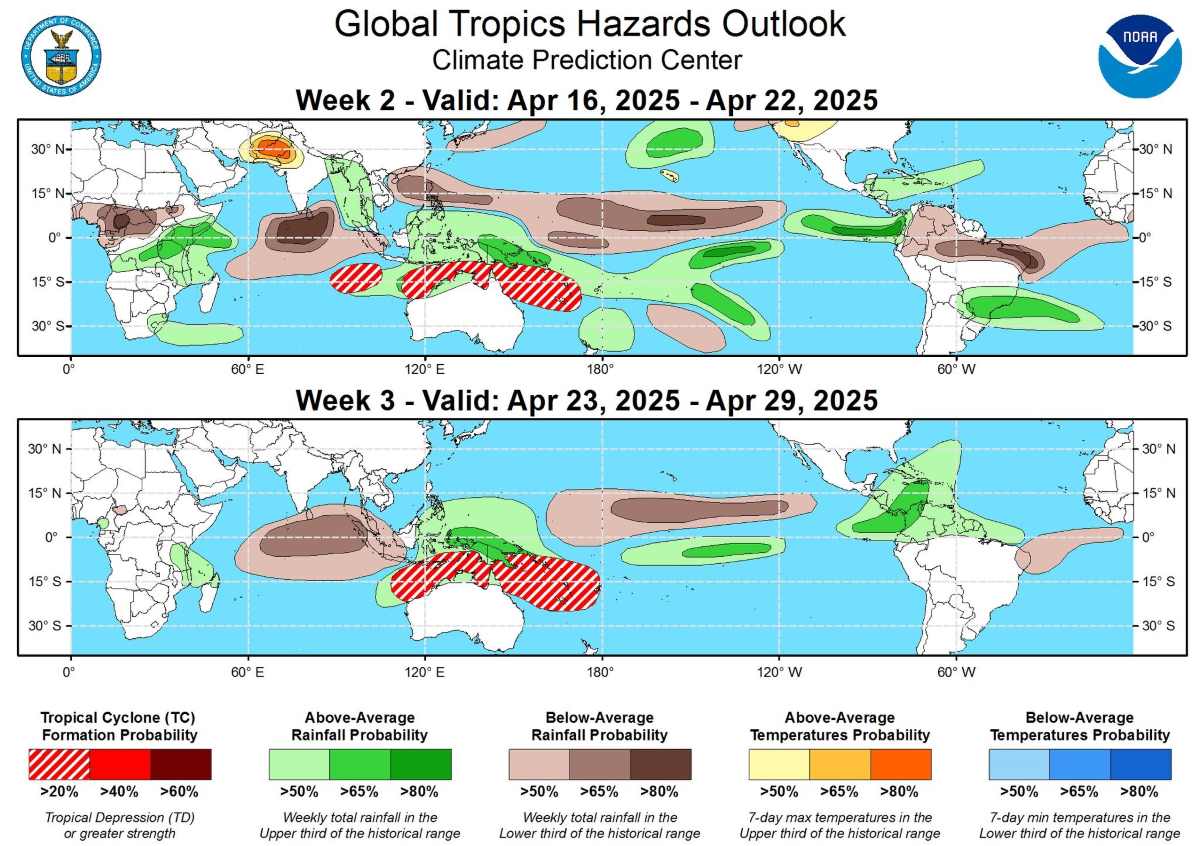 Cold air and unstable weather globally are notable forecasts in the second half of April. Photo: NOAA