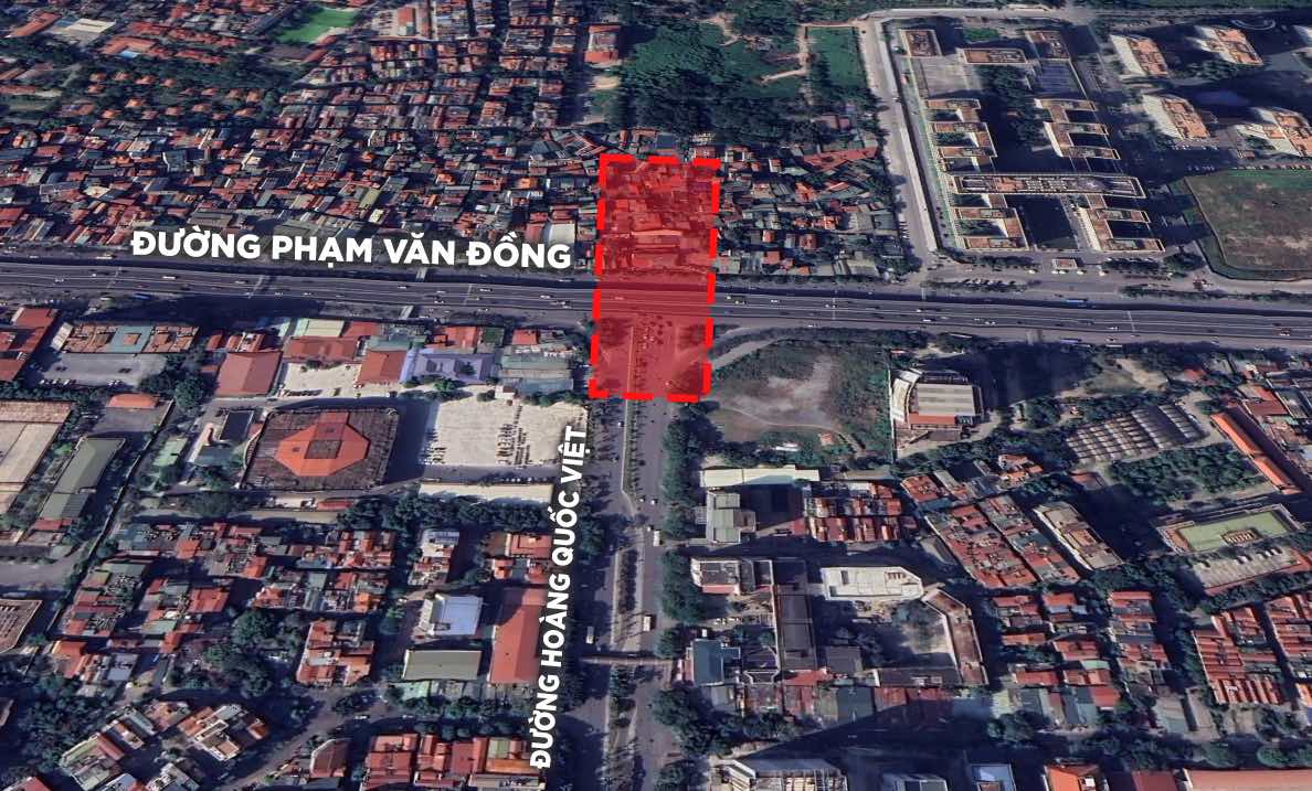 Location of the 6-lane underpass from Hoang Quoc Viet to Tran Vy. Graphics: Khanh An