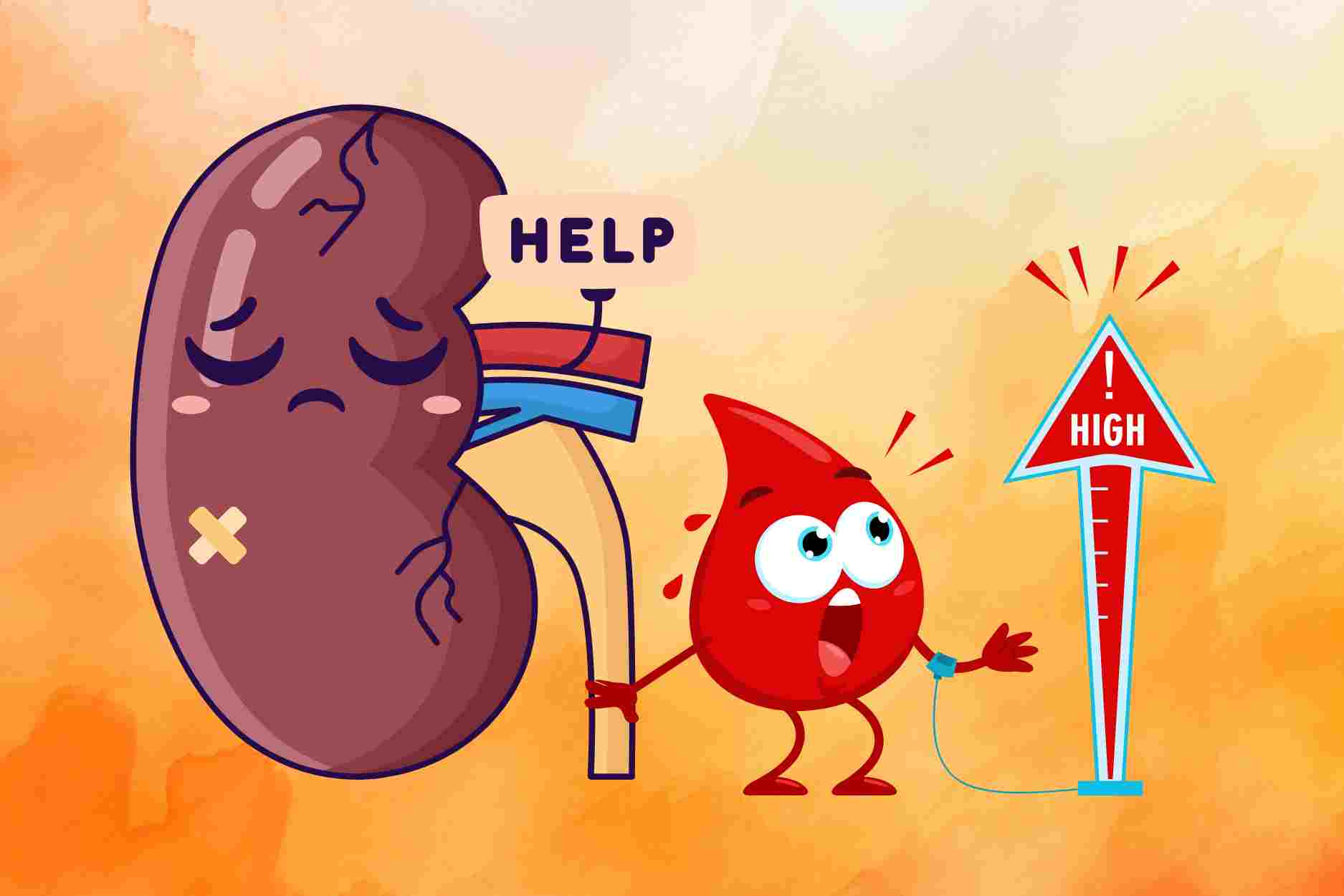 La razon por la cual la glucosa alta puede ser perjudicial para la salud renal. El dibujo: