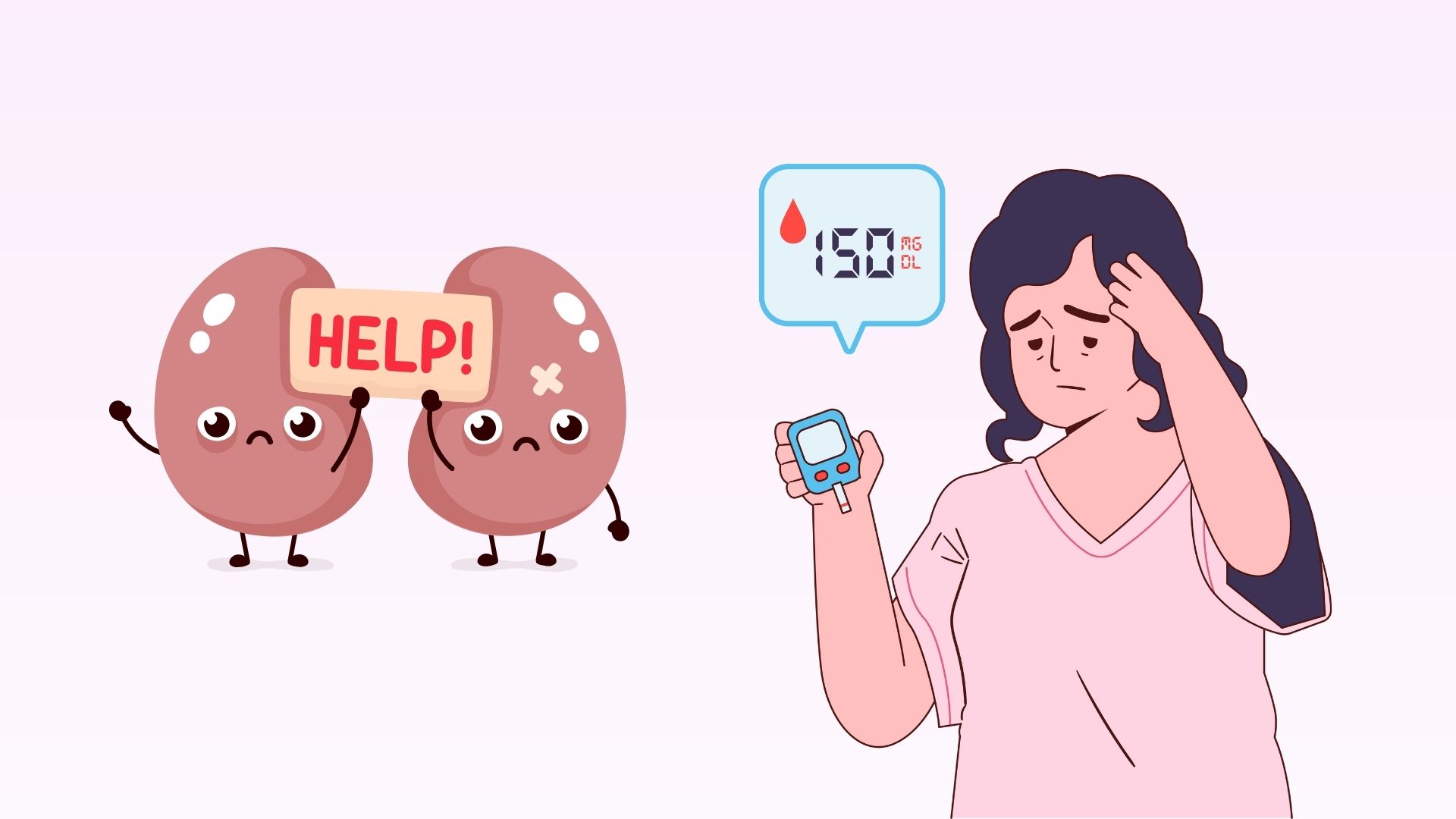 La glucosa alta puede destruir tus riñones sin darse cuenta. Diseño y dibujo: