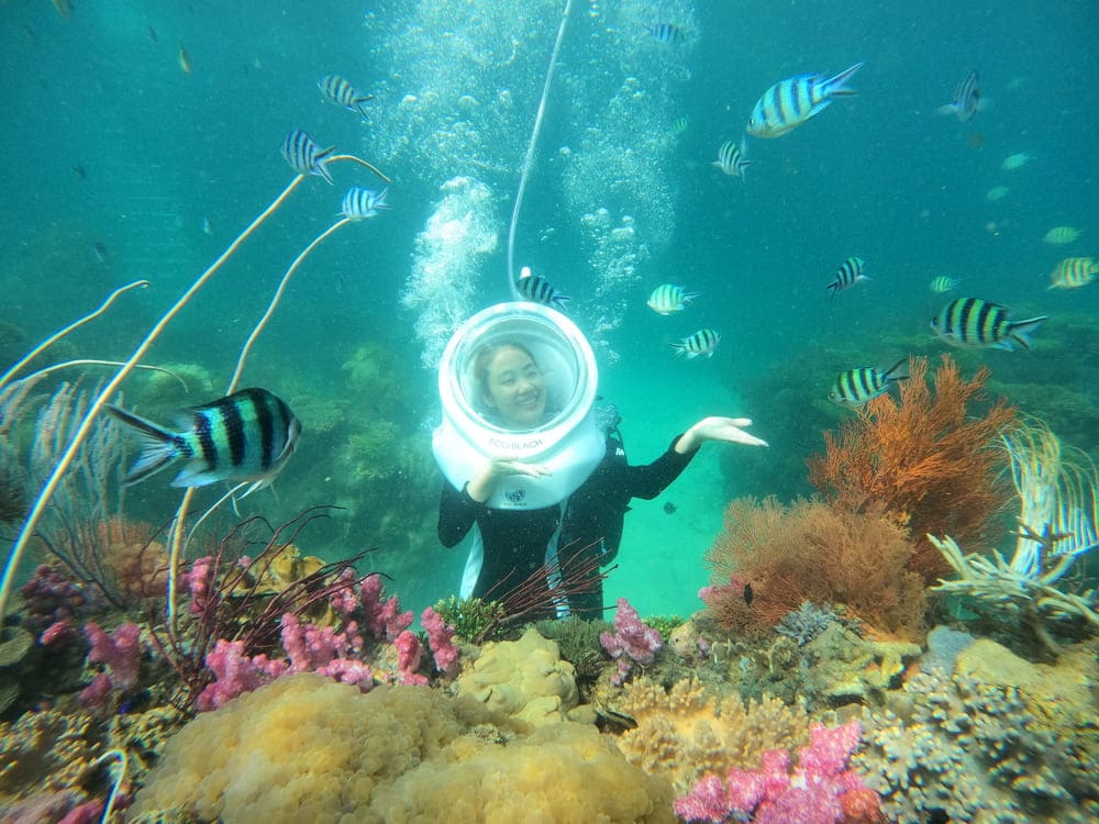 Visitors can divve into the sea to admire the colorful coral reefs on Phu Quoc pearl island. Photo: H. Ha