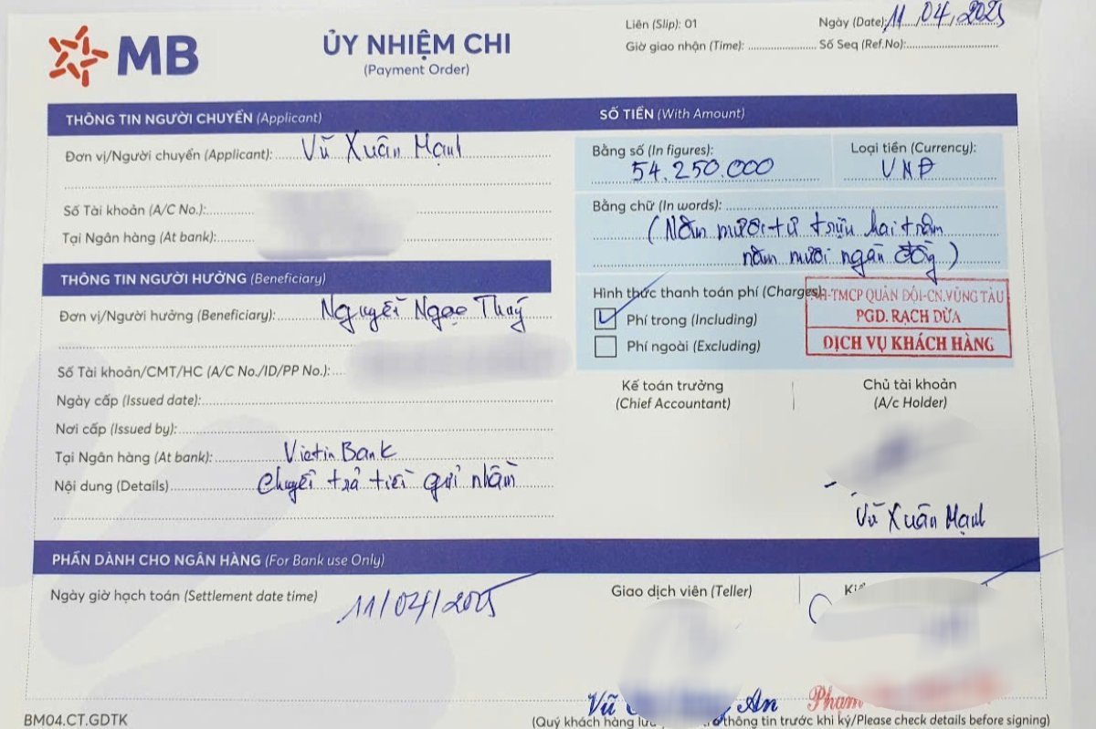 Documents showing that Mr. Manh returned the money to the person who transferred the money by mistake. Interviewee