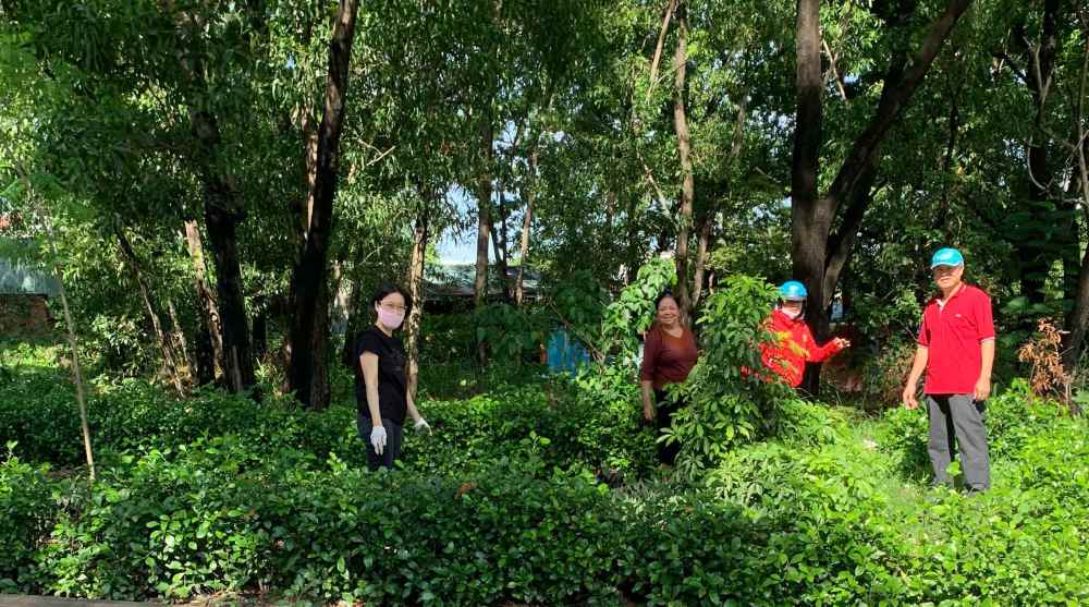 Can bo cung nguoi dan o Khu pho 2, phuong Long Thanh My, TP Thu Duc don dep, trong cay xanh o cong vien. Anh: Minh Tam