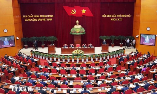 Hội nghị Trung ương 11 diễn ra từ ngày 10-12.4 tại Hà Nội. Ảnh: TTXVN
