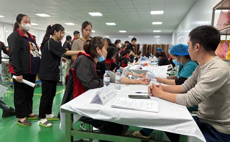 Workers of Comart Vietnam Co., Ltd. (Bac Giang) receive periodic health check-ups. Photo: Character provided