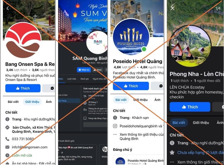 Some fake pages to scam customers. Photo: Quang Binh Police