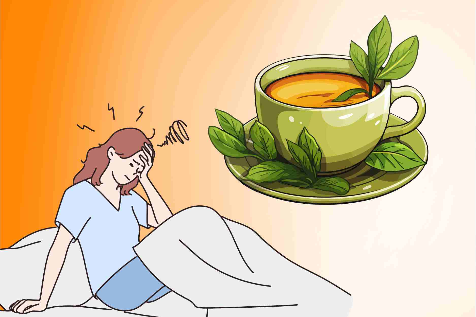 Los efectos de tomar te con cafeina justo antes de dormir. El dibujo: