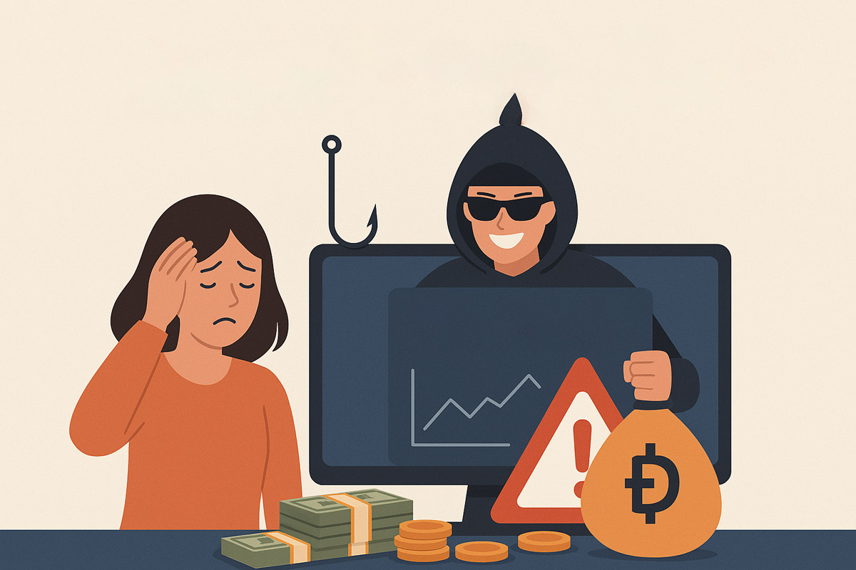 Đầu tư quan sàn giao dịch ảo, một phụ nữ ở thành phố Hạ Long, tỉnh Quảng Ninh bị chiếm đoạt 2,4 tỉ đồng. Ảnh đồ họa: Đoàn Hưng