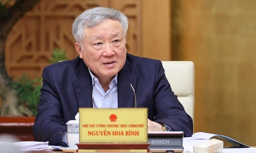 Ủy viên Bộ Chính trị, Phó Thủ tướng Thường trực Chính phủ Nguyễn Hòa Bình cho ý kiến vào dự án Bộ Luật Hình sự (sửa đổi), trong đó có tội tham ô tài sản và tội nhận hối lộ. Ảnh: VGP