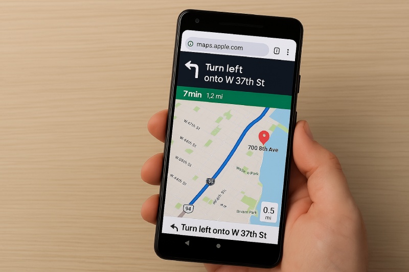 Apple Maps has supported the browser on Android. Artwork created by AI