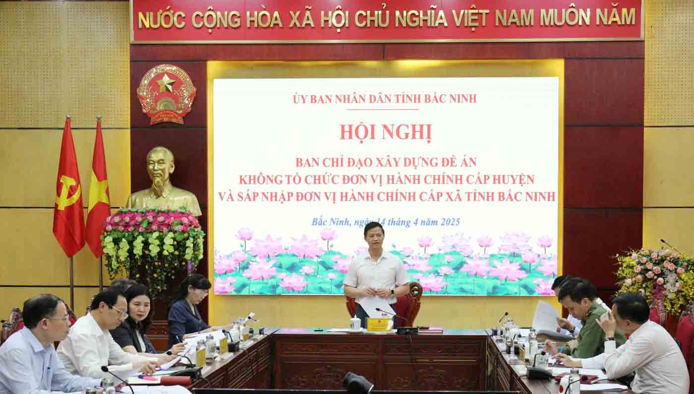 Overview of the Conference at the People's Committee of Bac Ninh Province on the afternoon of April 14. Photo: Dang Hoa