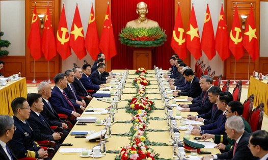 Tổng Bí thư Tô Lâm hội đàm với Tổng Bí thư, Chủ tịch nước Trung Quốc Tập Cận Bình. Ảnh: Hải Nguyễn