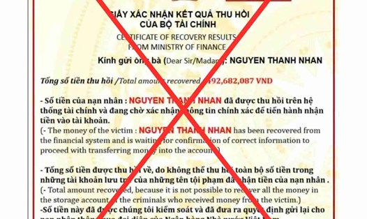 Văn bản giả mạo Bộ Tài chính. Ảnh: Bộ Tài chính.
