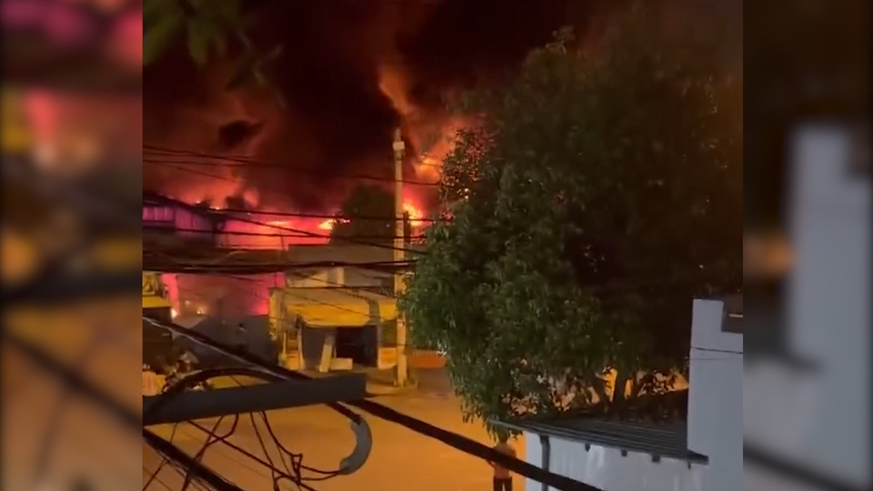 The scene of the warehouse of sports goods in Ho Chi Minh City in dawn