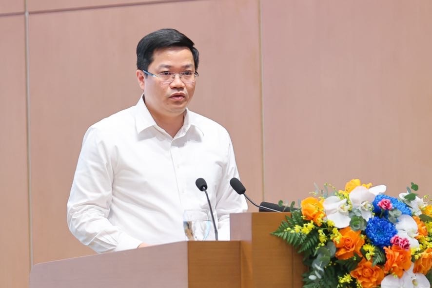 Deputy Minister of Finance Nguyen Duc Tam presented the report at the Conference. Photo: VGP