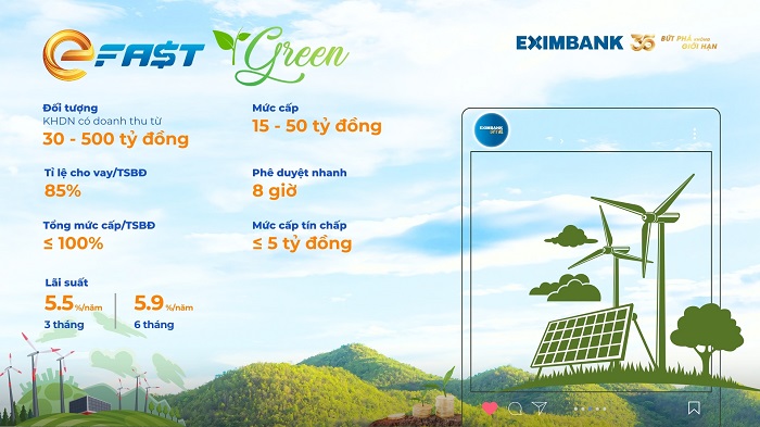 Eximbank day manh tai tro tin dung xanh, uu tien cap von cho cac doanh nghiep trien khai du an nang luong tai tao, nong nghiep huu co. Anh: Eximbank