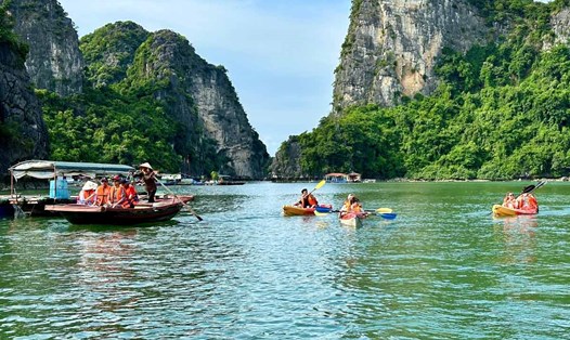 Du khách tham quan vịnh Hạ Long. Ảnh: Đoàn Hưng