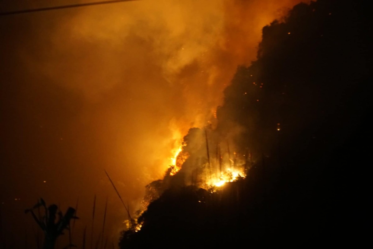 Forest fire in Ha Nam on the evening of April 16. Photo: Provided by the people