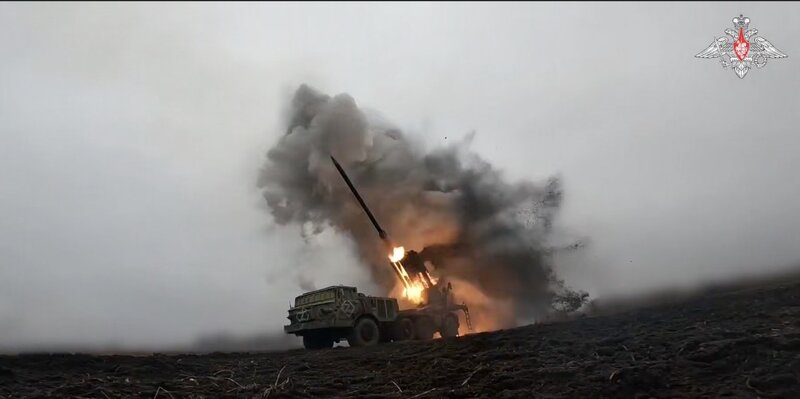 Uragan rocket artillery attacked Ukrainian troops. Photo: Cut from video of the Russian Ministry of Defense