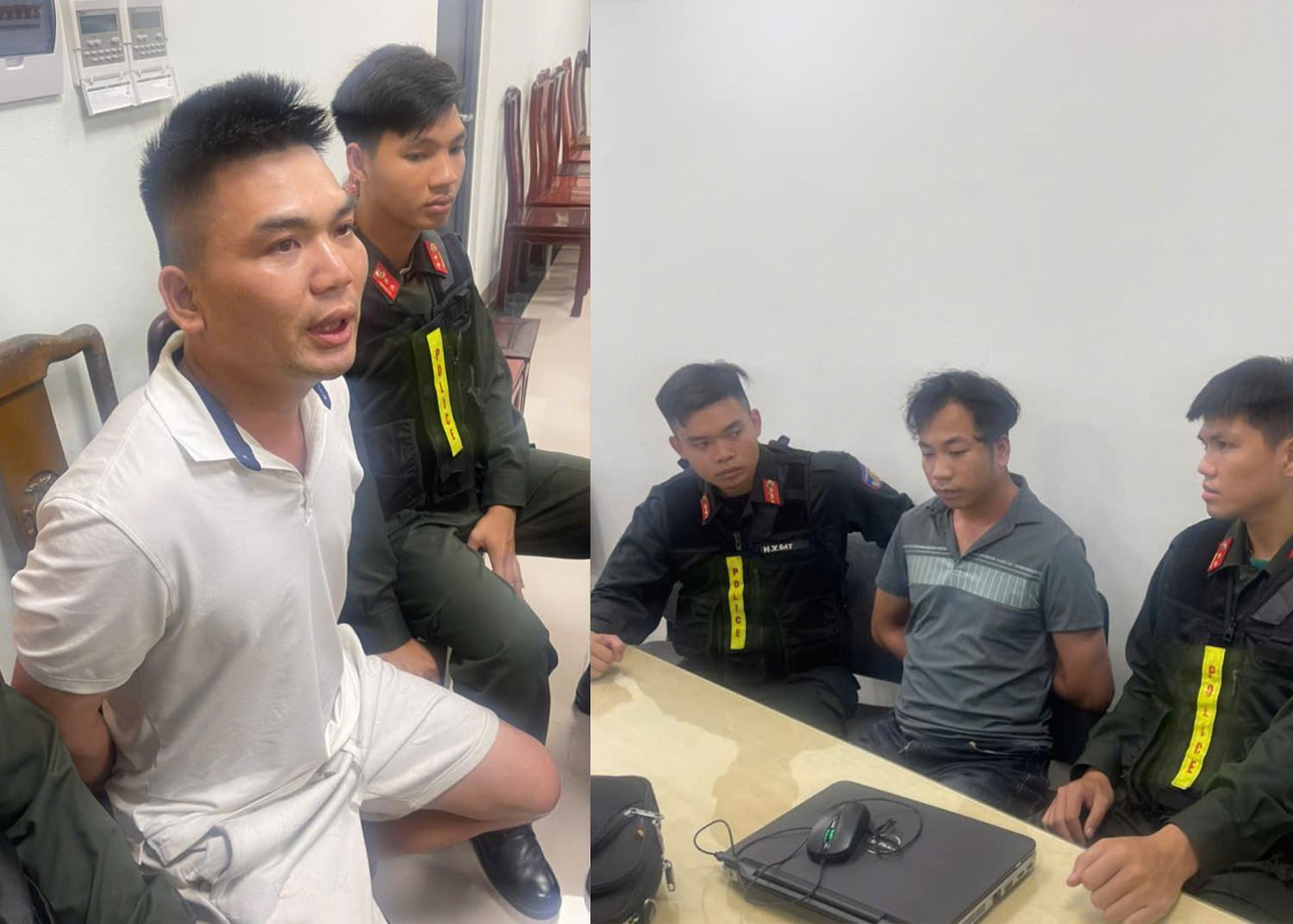 Hai đối tượng trong nhóm mua bán ma túy: Hà Quang Sơn (trái) và Hoàng Văn Đông (phải) bị lực lượng chức năng bắt giữ. Ảnh: Công an tỉnh Quảng Ninh