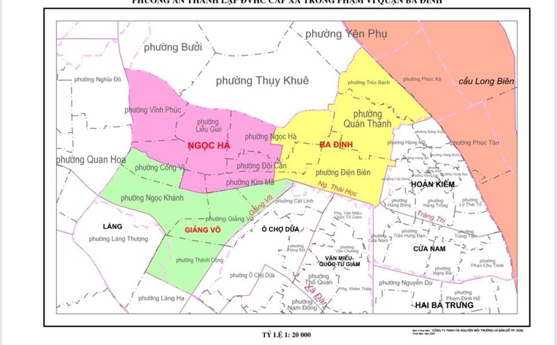 Plan to reorganize commune-level administrative units within Ba Dinh district. Photo: Ba Dinh District People's Committee