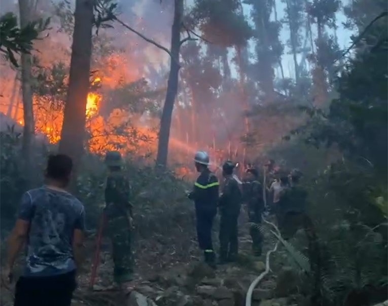 Las fuerzas coordinadas apagan el incendio forestal de la montaña Column Flag en el distrito de North Ha. Foto: Presidente de la Republica de China, el Departamento de Marina