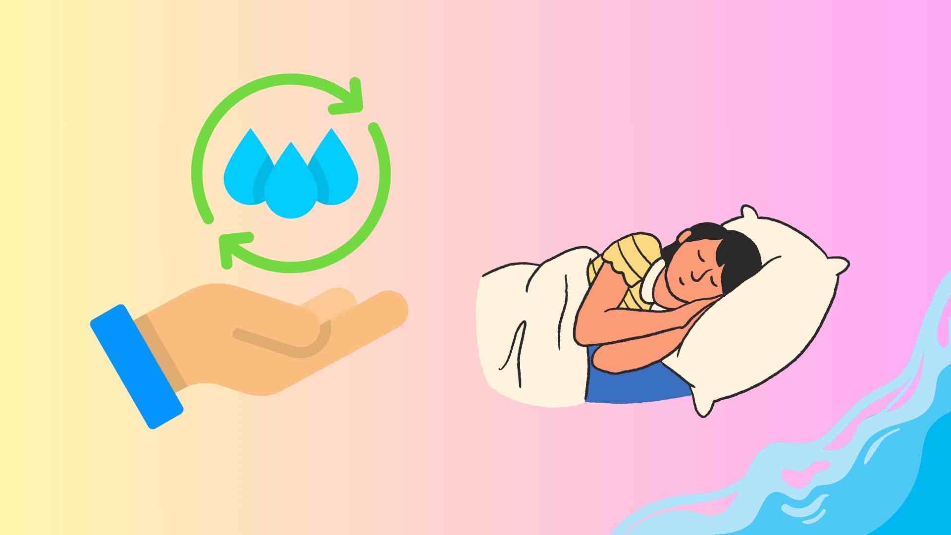 Las siguientes medidas pueden ayudarle a mantenerse hidratado y a dormir lo mejor posible. El dibujo: