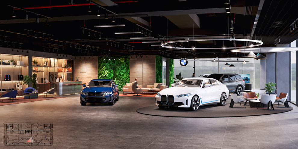 El contexto de la zona de exhibicion de coches. Imagen de Thaco Auto