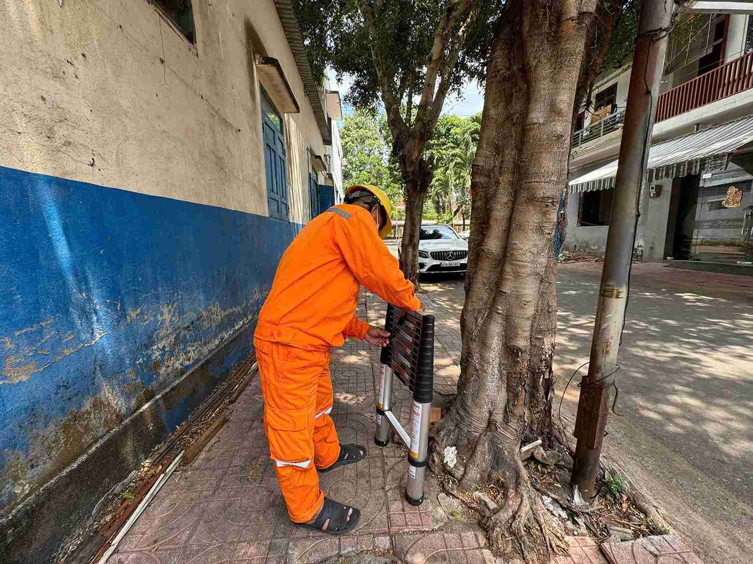The man wearing a human-like outfit of the Power Company opened the steps to introduce the quality. Photo: Bao Trung