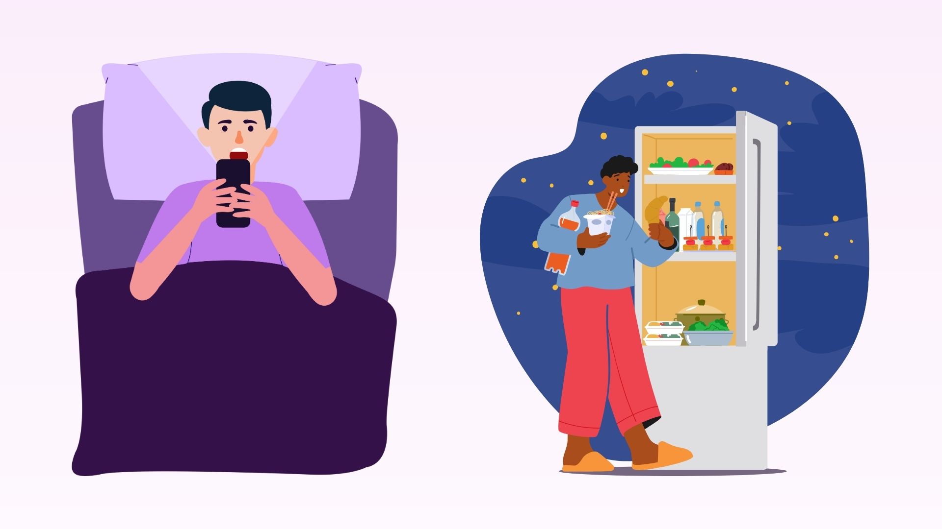 Hay habitos antes de dormir que no pueden prolongar la vida. Diseño y dibujo: