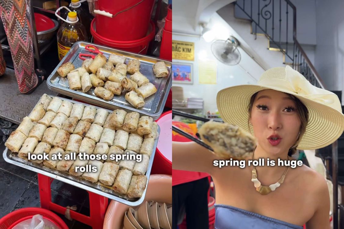 Fiona nhận xét suất bún chả đầy đặn. Ảnh: NVCC