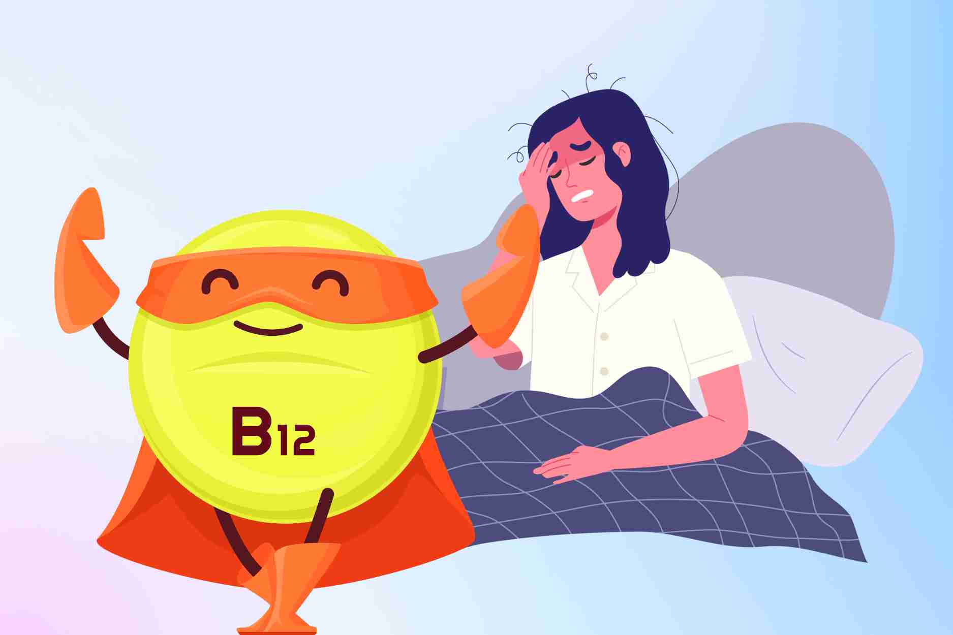 Es el momento ideal para tomar suplementos de vitamina B12 que ayudan a dormir bien y profundamente. El dibujo: