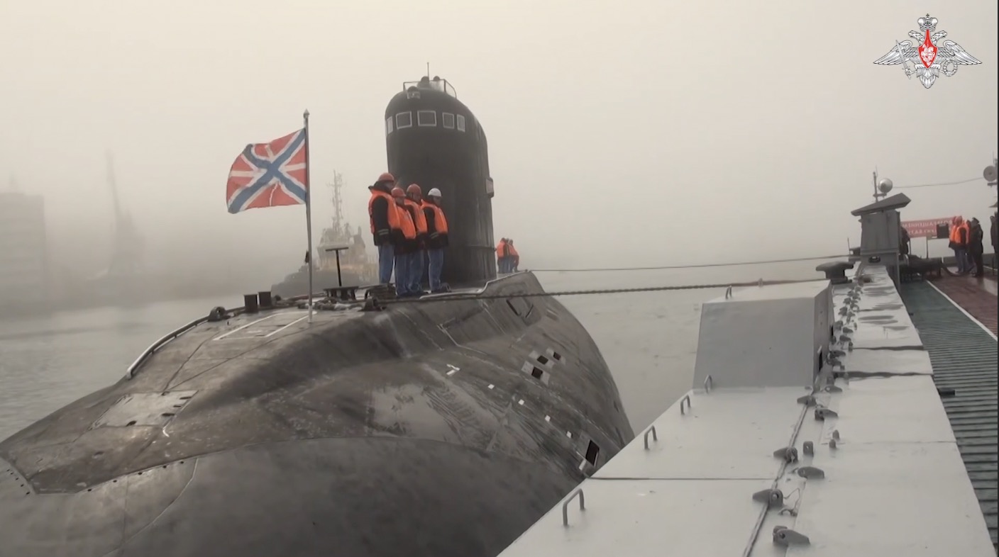 The Russian Volkhov tau depots at port. Photo: Cut from video of the Russian Ministry of Defense