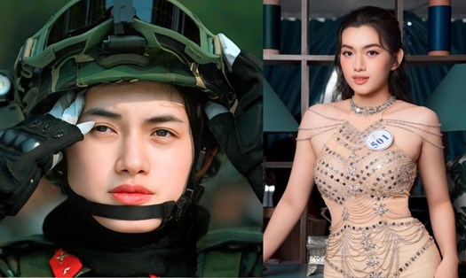 Phương Ngọc trong trang phục chiến sĩ biệt động Sài Gòn trong đoàn diễu binh. Ảnh: Nhân vật cung cấp