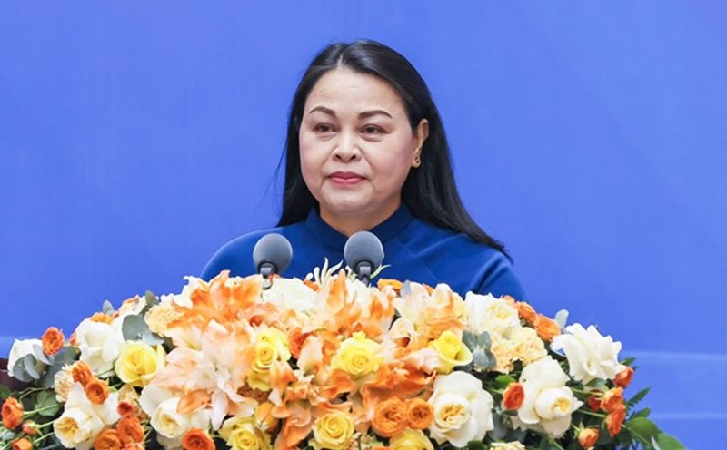 Vice President - General Secretary of the Central Committee of the Vietnam Fatherland Front Nguyen Thi Thu Ha spoke at the friendly exchange program. Photo: Quang Vinh