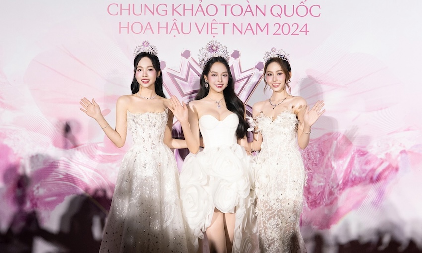 Top 3 Hoa hau Viet Nam 2022 tai ngo tai Chung khao Hoa hau Viet Nam 2024.  Anh: Trong Vu. 