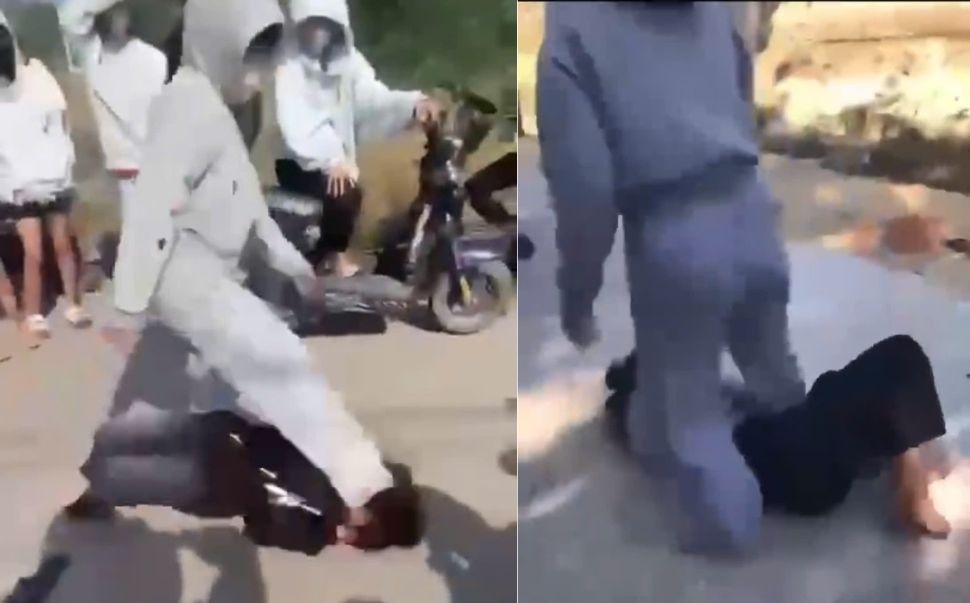 A 7th grade female student at My Thanh Secondary School (Phu My District, Binh Dinh) was beaten by a group of friends. Photo: Tue Lam