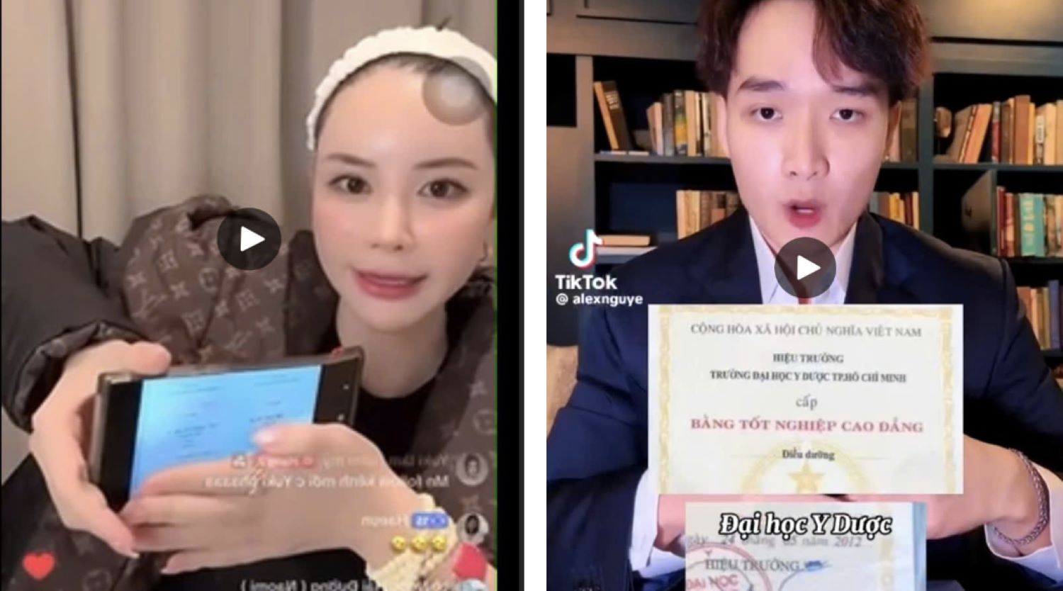 Reflejando el caso del uso de imagenes de diplomas falsos para anunciar servicios de belleza ilegales en las redes sociales. Foto: Departamento de Salud de la ciudad de Ho Chi Minh proporcionada.