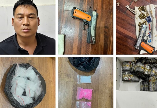 Subject Pham Hung Dung and the evidence. Photo: Hai Phong City Police